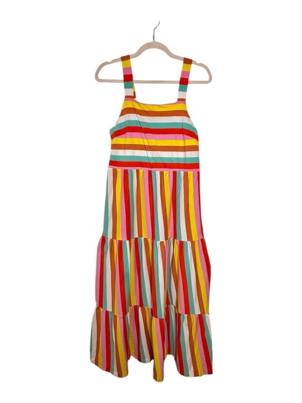 J.Crew Rainbow Stripe Tiered Maxi Dress Preppy Resort Colorful Medium - Picture 2 of 9